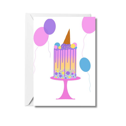Colorful gradient drip cake birthday card